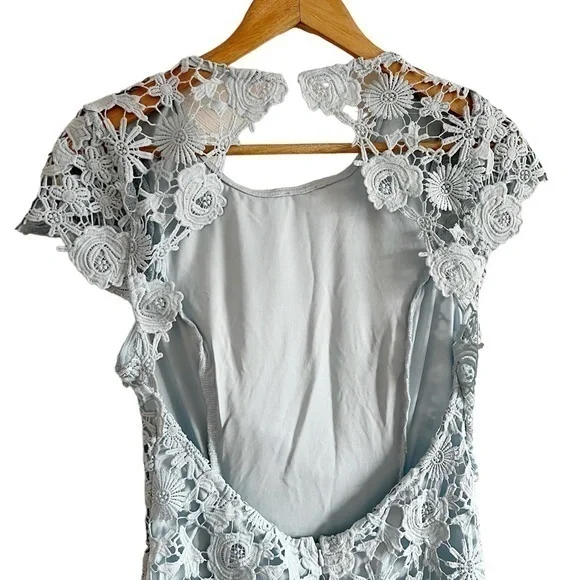 Lulus Romance Language Light Blue Backless Lace Dress Size Medium - Picture 11 of 12